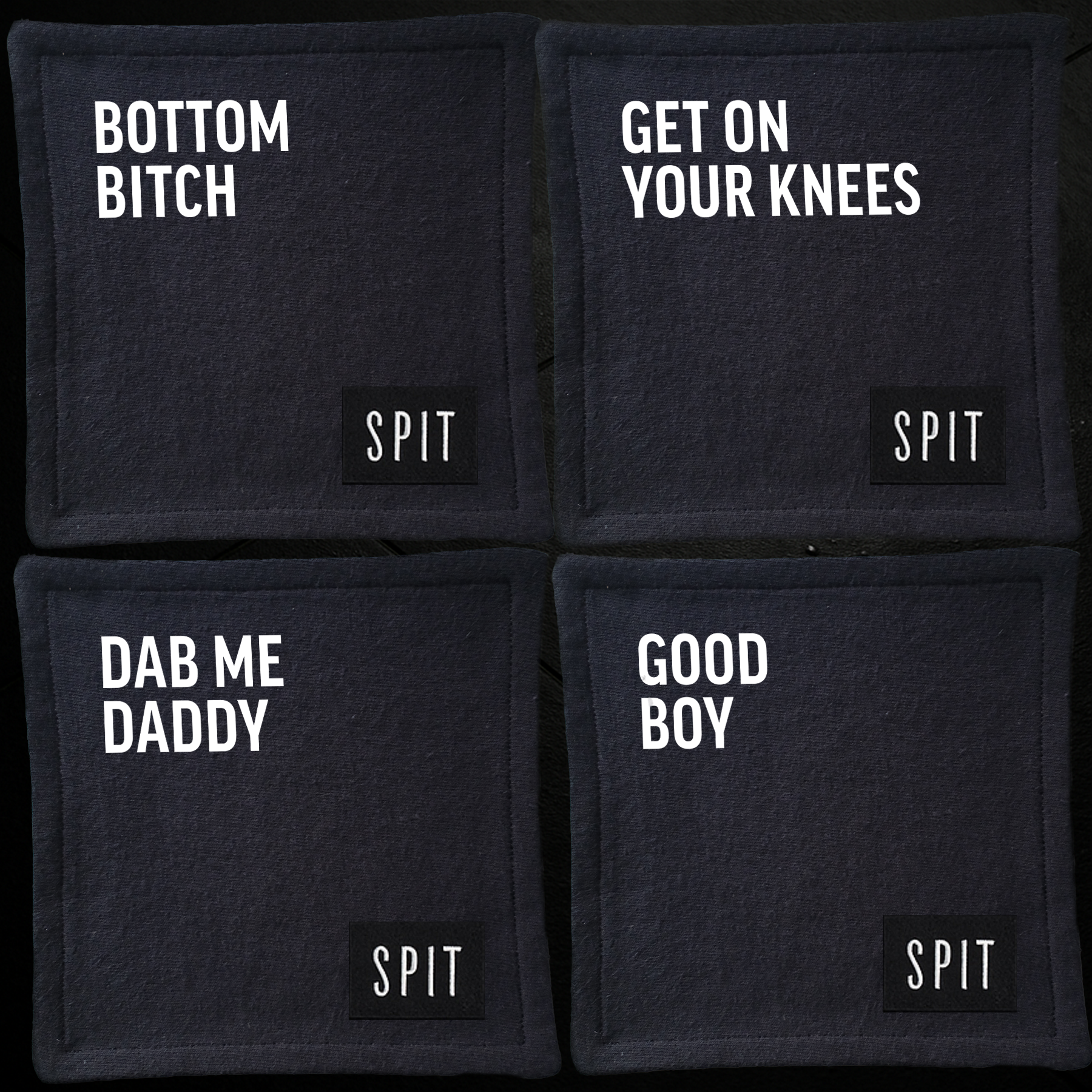 SPIT RAW Mini Towel "Dirty Talk" 4-Pack | Queer Bathroom Decor | Washcloth Alternative | Bold Funny Gift | Sweatshirt Material Towels