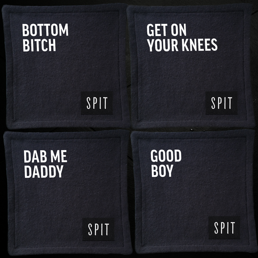 SPIT RAW Mini Towel "Dirty Talk" 4-Pack | Queer Bathroom Decor | Washcloth Alternative | Bold Funny Gift | Sweatshirt Material Towels